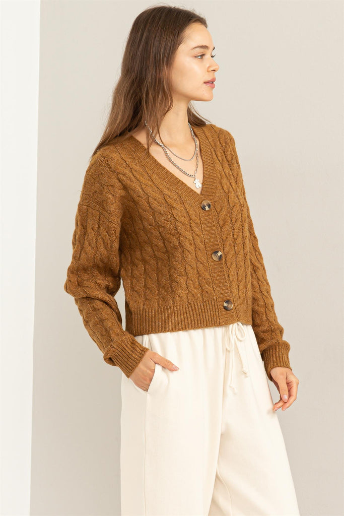 Long-Sleeve Oversized Knit Cropped Cardigan - Hyfve